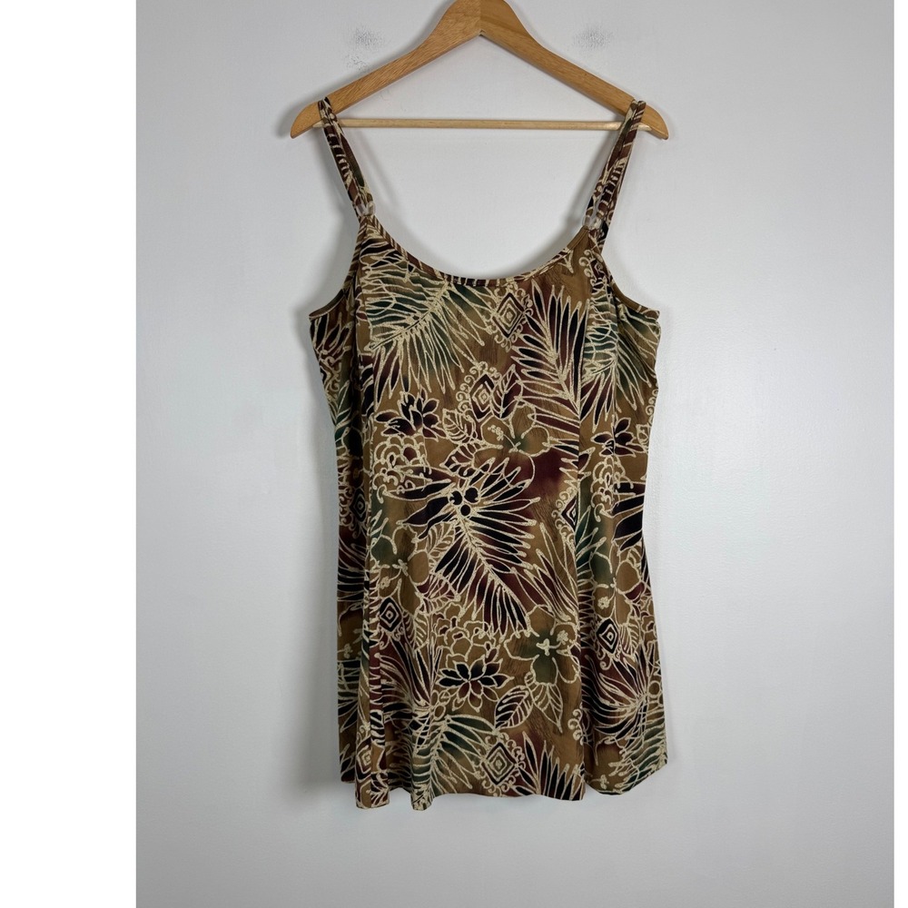 Tropical Boho It Figures Womens 22W Swim Dress Brown Floral Slender Thigh A50857